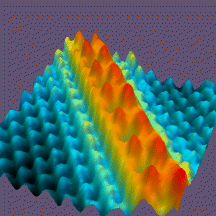 Image of single atomic zig-zag chain of Cs atoms (red) on the GaAs(110) surface