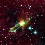 The Spitzer Space Telescope has pierced thick cosmic dust to reveal this embedded protostar, or embryonic star, in HH46-IR.
