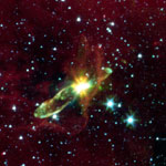 The Spitzer Space Telescope has pierced thick cosmic dust to reveal this embedded protostar, or embryonic star, in HH46-IR.
